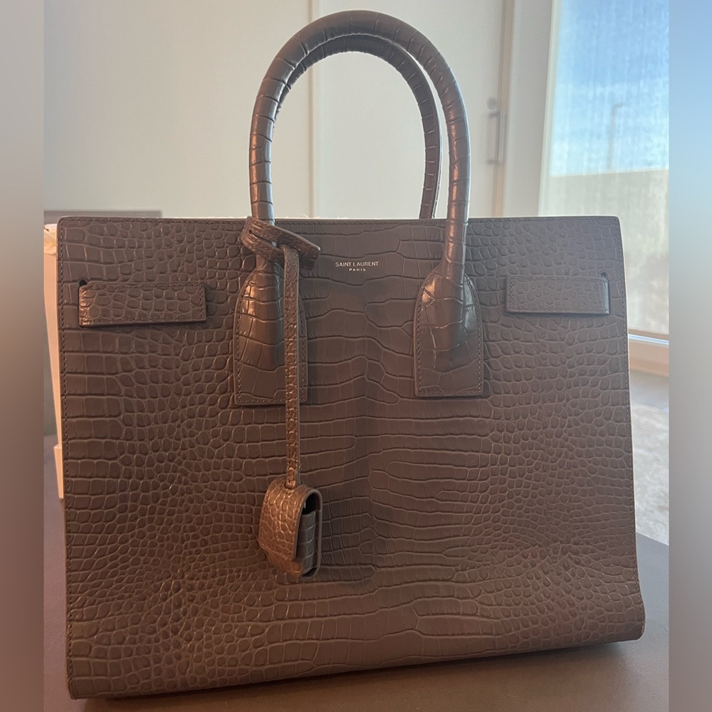 Saint Laurent Sac Du Jour Bag in Gray Crocodile Leather
